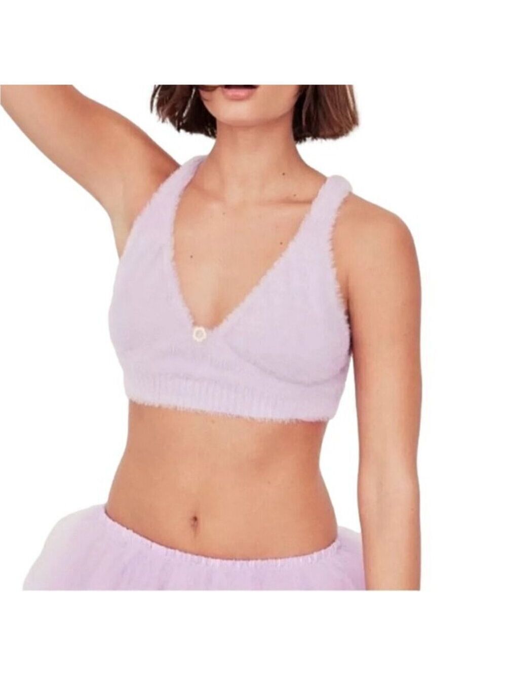 For Love & Lemons Devon Bralette Top Lavender Fuzzy Size M NWT $125 MSRP